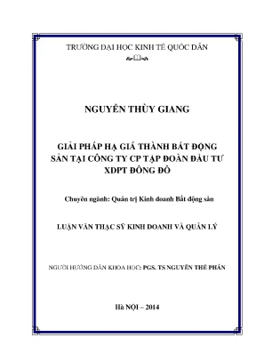 Giải pháp hạ giá thành bất động sản tại công ty cp tập đoàn đầu tư xdpt đông đô