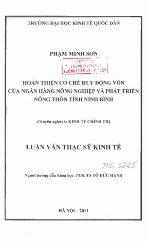 Hoàn thiện cơ chế huy động vốn của ngân hàng nông nghiệp và phát triển nông thôn tỉnh ninh bình