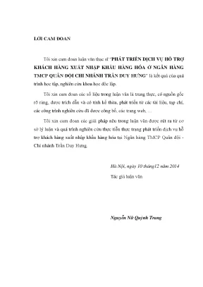Phát triển dịch vụ hỗ trợ khách hàng xuất nhập khẩu hàng hóa ở ngân hàng tmcp quân đội chi nhánh trần duy hưng