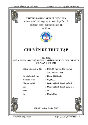 Hoàn thiện hoạt động nhập khẩu linh kiện của công ty cổ phần ô tô tmt