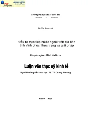 Đầu tư trực tiếp nước ngoài trên địa bàn tỉnh vĩnh phúc thực trạng và giải pháp
