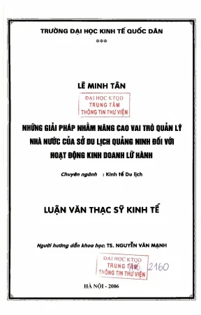 Những giải pháp nhằm nâng cao vai trò quản lý nhà nước của sở du lịch quảng ninh đối với hoạt động kinh doanh lữ hành