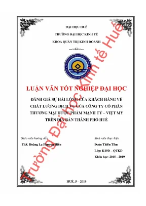 Đánh giá sự hài lòng của khách hàng về chất lượng dịch vụ của công ty cổ phần thương mại dược phẩm mạnh tý việt mỹ trên địa bàn thành phố huế