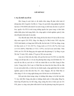 Các dự án đầu tư trực tiếp nước ngoài tại tỉnh bắc giang thực trạng và phương hướng phát triển