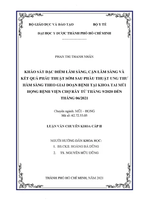 Khảo sát đặc điểm lâm sàng cận lâm sàng và kết quả sớm sau phẫu thuật ung thư hàm sàng theo giai đoạn bệnh tại khoa tai mũi họng bệnh viện chợ rẫy từ tháng 9