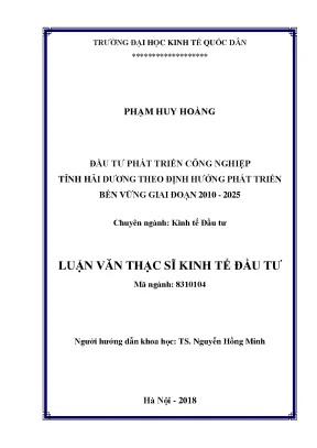 Đầu tư phát triển công nghiệp tỉnh hải dương theo định hướng phát triển bền vững giai đoạn 2010 2025
