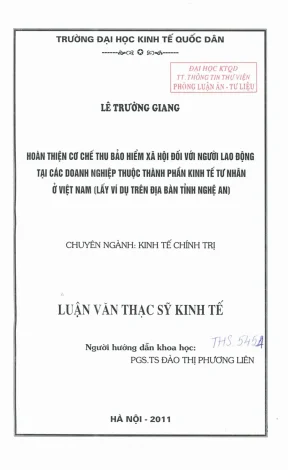 Hoàn thiện cơ chế thu bảo hiểm xã hội đối với người lao động tại các doanh nghiệp thuộc thành phần kinh tế tư nhân ở việt nam lấy ví dụ trên địa bàn tỉnh nghệ an