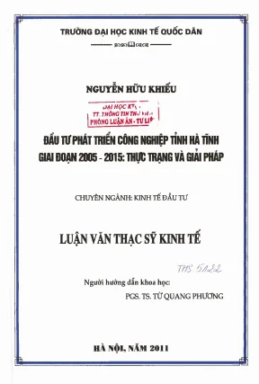 Đầu tư phát triển công nghiệp tỉnh hà tĩnh giai đoạn 2005 2015 thực trạng và giải pháp