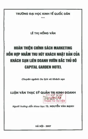 Hoàn thiện chính sách marketing hỗn hợp nhằm thu hút khách nhật bản của khách sạn kiên doanh vườn bắc thủ đô capital garden hotel