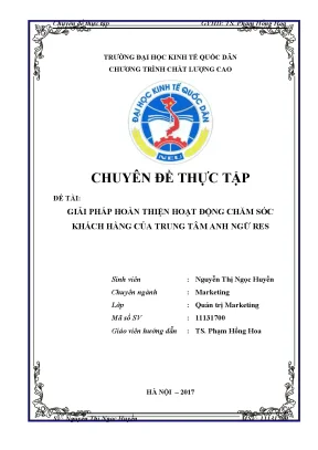 Chuyên đề thực tập giải pháp hoàn thiện hoạt động chăm sóc khách hàng của trung tâm anh ngữ res