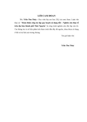 Hoàn thiện công tác lập quy hoạch sử dụng đất nghiên cứu thực tế trên địa bàn thành phố thái nguyên