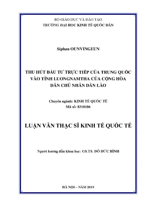 Thu hút đầu tư trực tiếp của trung quốc vào tỉnh luongnamtha của cộng hòa dân chủ nhân dân lào