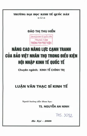 Nâng cao năng lực cạnh tranh của bảo việt nhân thọ trong điều kiện hội nhập kinh tế quốc tế