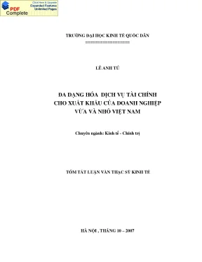 Đa dạng hoá dịch vụ tài chính cho xuất khẩu của doanh nghiệp vừa và nhỏ việt nam