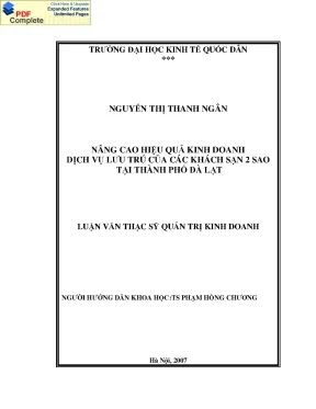 Nâng cao hiệu quả kinh doanh dịch vụ lưu trú của các khách sạn 2 sao tại thành phố đà lạt