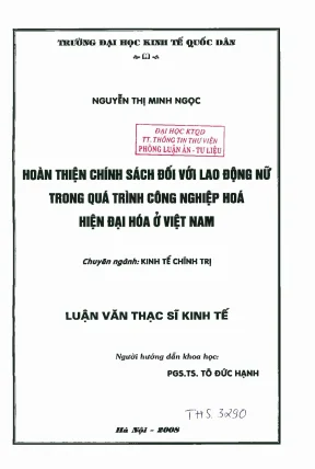 Hoàn thiện chính sách đối với lao động nữ trong quá trình công nghiệp hoá hiện đại hoá ở việt nam