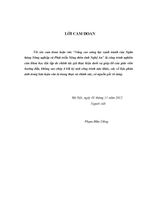 Nâng cao năng lực cạnh tranh của ngân hàng nông nghiệp và phát triển nông thôn tỉnh nghệ an