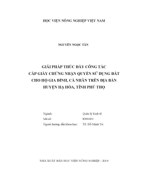 Luận văn thạc sĩ giải pháp thúc đẩy công tác cấp giấy chứng nhận quyền sử dụng đất cho hộ gia đình cá nhân trên địa bàn huyện hạ hòa tỉnh phú thọ