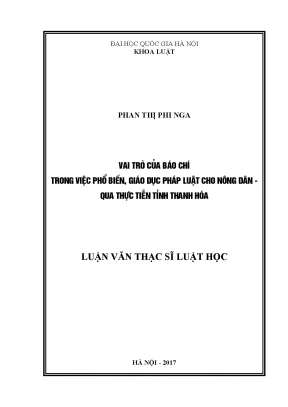 Luận văn thạc sĩ vai trò của báo chí trong việc phổ biến giáo dục pháp luật cho nông dân qua thực tiễn tỉnh thanh hóa