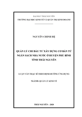 Luận văn thạc sĩ quản lý kinh tế quản lý chi đầu tư xây dựng cơ bản từ ngân sách nhà nước tại huyện phú bình tỉnh thái nguyên 1