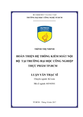 Luận văn thạc sĩ hoàn thiện hệ thống kiểm soát nội bộ tại trường đại học công nghiệp thực phẩm tp hcm