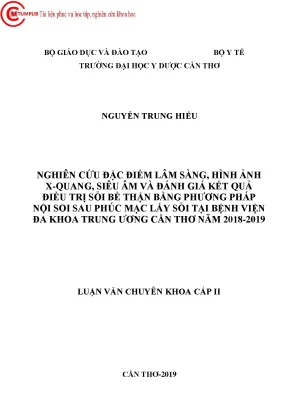 Nghiên cứu đặc điểm lâm sàng hình ảnh siêu âm x quang và đánh giá kết quả điều trị sỏi bể thận bằng phương pháp nội soi sau phúc mạc lấy sỏi tại bệnh viện đa khoa trung ương cần thơ n