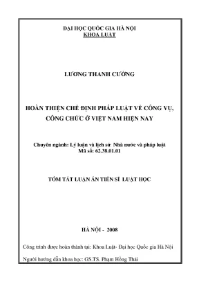 Luận văn thạc sĩ hoàn thiện chế định pháp luật về công vụ công chức ở việt nam hiện nay luận án ts luật 62 38 01 01
