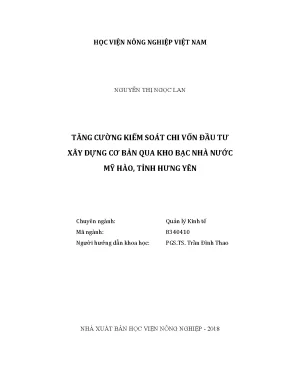 Luận văn thạc sĩ tăng cường kiểm soát chi vốn đầu tư xây dựng cơ bản qua kho bạc nhà nước mỹ hào tỉnh hưng yên