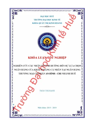 Nghiên cứu các nhân tố ảnh hưởng đến sự lựa chọn ngân hàng của khách hàng cá nhân tại ngân hàng thương mại cổ phần an bình chi nhánh huế