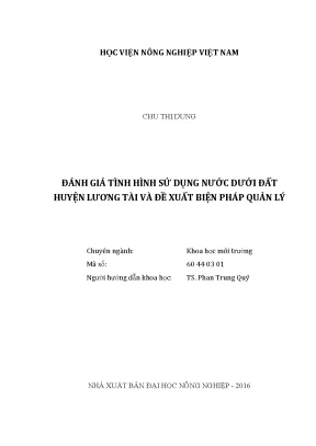 Luận văn thạc sĩ đánh giá tình hình sử dụng nước dưới đất huyện lương tài và đề xuất biện pháp quản lý