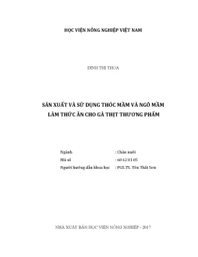 Luận văn thạc sĩ sản xuất và sử dụng thóc mầm và ngô mầm làm thức ăn cho gà thịt thương phẩm