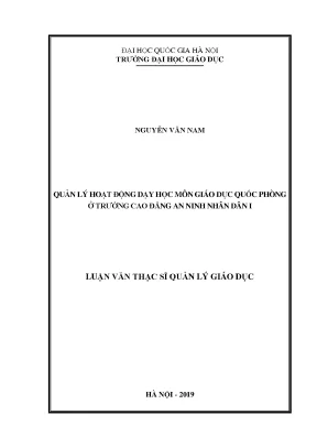 Luận văn thạc sĩ quản lý hoạt động dạy học môn giáo dục quốc phòng ở trường cao đẳng an ninh nhân dân i