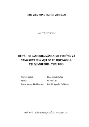 Luận văn thạc sĩ so sánh khả năng sinh trưởng và năng suất của một số tổ hợp ngô lai tại quỳnh phụ thái bình