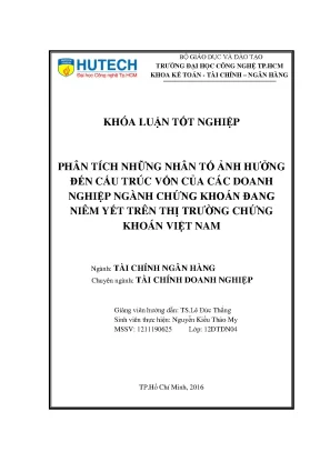 Luận văn thạc sĩ phân tích những nhân tố ảnh hưởng đến cấu trúc vốn của các doanh nghiệp ngành chứng khoán đang niêm yết trên thị trường chứng khoán việt nam