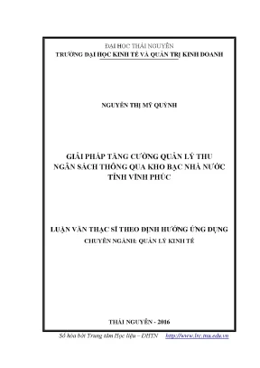 Luận văn thạc sĩ giải pháp tăng cường quản lý thu ngân sách thông qua kho bạc nhà nước tỉnh vĩnh phúc
