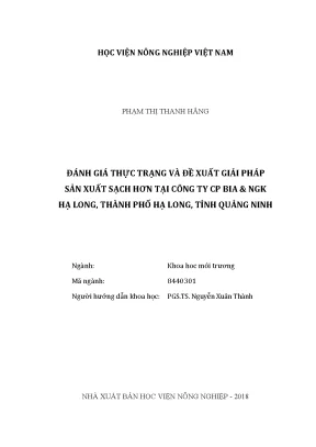 Luận văn thạc sĩ đánh giá thực trạng và đề xuất giải pháp sản xuất sạch hơn tại công ty cp bia ngk hạ long tỉnh quảng ninh