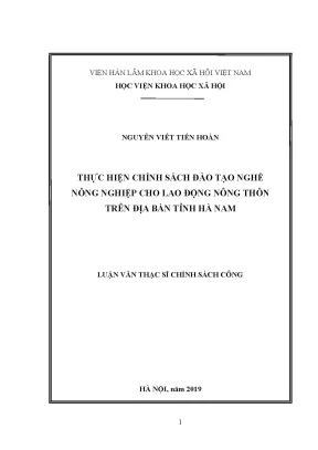 Luận văn thạc sĩ thực hiện chính sách đào tạo nghề nông nghiệp cho lao động nông thôn trên địa bàn tỉnh hà nam