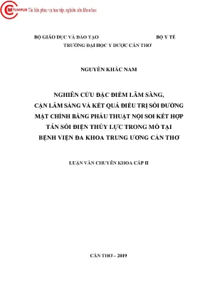 Nghiên cứu đặc điểm lâm sàng cận lâm sàng và kết quả điều trị sỏi đường mật chính bằng phẫu thuật nội soi kết hợp tán sỏi điện thủy lực trong mỗ tại bệnh viện đa khoa trung ương cần th