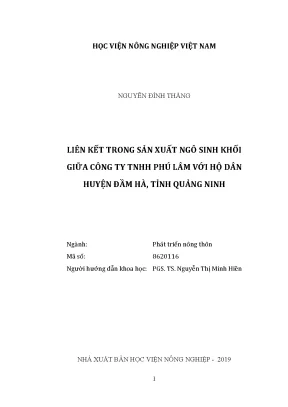 Luận văn thạc sĩ liên kết trong sản xuất ngô sinh khối giữa công ty tnhh phú lâm với hộ dân huyện đầm hà tỉnh quảng ninh