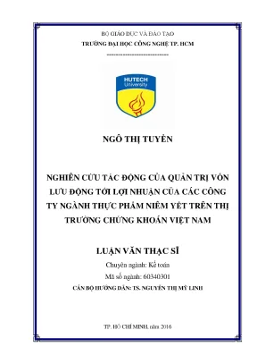 Luận văn thạc sĩ nghiên cứu tác động của quản trị vốn lưu động tới lợi nhuận của các công ty ngành thực phẩm niêm yết trên thị trường chứng khoán việt nam