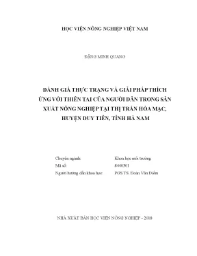 Luận văn thạc sĩ đánh giá thực trạng và giải pháp thích ứng với thiên tai của người dân trong sản xuất nông nghiệp tại thị trấn hòa mạc huyện duy tiên tỉnh hà nam