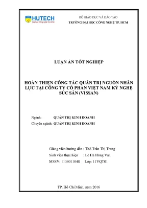 Luận văn thạc sĩ hoàn thiện công tác quản trị nguồn nhân lực tại công ty cổ phần việt nam kỹ nghệ súc sản vissan