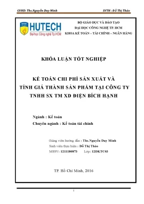 Luận văn thạc sĩ kế toán chi phí sản xuất và tính giá thành sản phẩm tại công ty tnhh sx tm xd điện bích hạnh