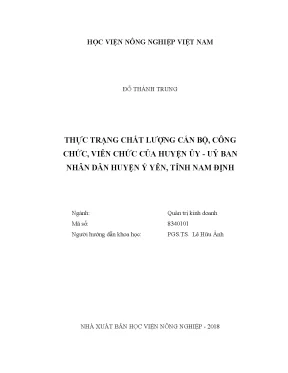 Luận văn thạc sĩ thực trạng chất lượng cán bộ công chức viên chức của huyện ủy ủy ban nhân dân ý yên tỉnh nam định