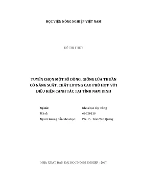 Luận văn thạc sĩ tuyển chọn một số dòng giống lúa thuần có năng suất chất lượng cao phù hợp với điều kiện canh tác tại tỉnh nam định
