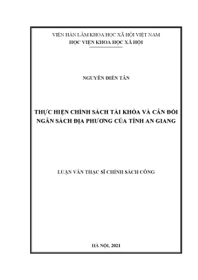 Luận văn thạc sĩ thực hiện chính sách tài khóa và cân đối ngân sách địa phương của tỉnh an giang
