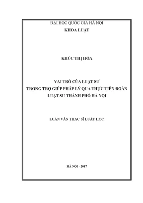 Luận văn thạc sĩ vai trò của luật sư trong trợ giúp pháp lý qua thực tiễn đoàn luật sư thành phố hà nội