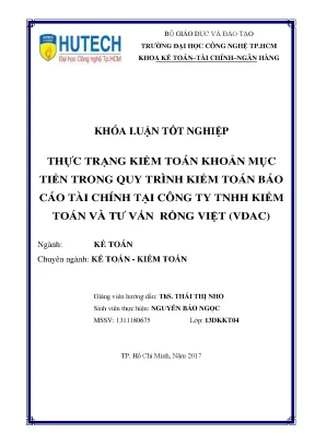 Luận văn thạc sĩ thực trạng kiểm toán khoản mục tiền trong quy trình kiểm toán báo cáo tài chính tại công ty tnhh kiểm toán và tư vấn rồng việt vdac