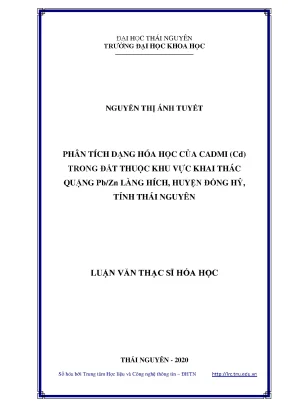 Luận văn thạc sĩ phân tích dạng hóa học của cadmi cd trong đất thuộc khu vực khai thác quặng pb zn làng hích huyện đồng hỷ tỉnh thái nguyên