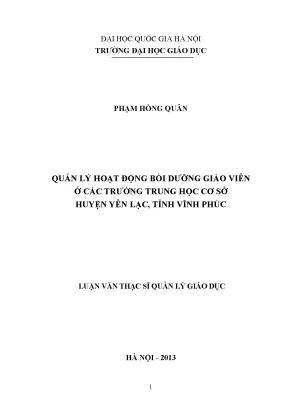 Luận văn thạc sĩ quản lý hoạt động bồi dưỡng giáo viên ở các trường trung học cơ sở huyện yên lạc tỉnh vĩnh phúc